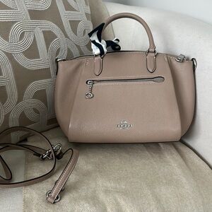 Coach Tan Satchel with Structured Design and Silver Hardware